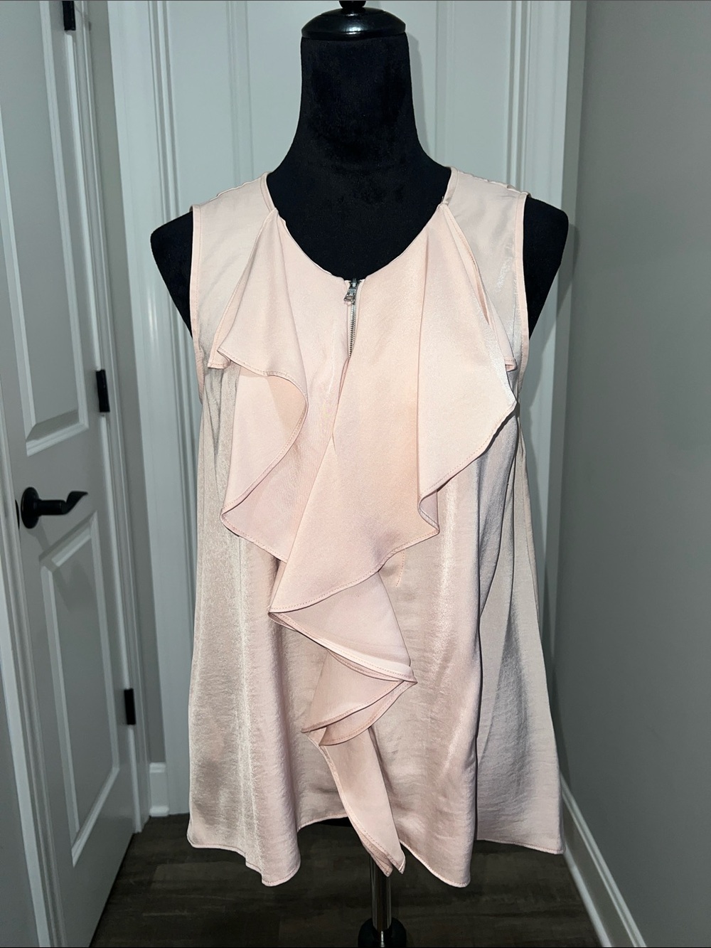 BCBGMaxAzria Pale Pink Ruffle Front Sleeveless Blouse